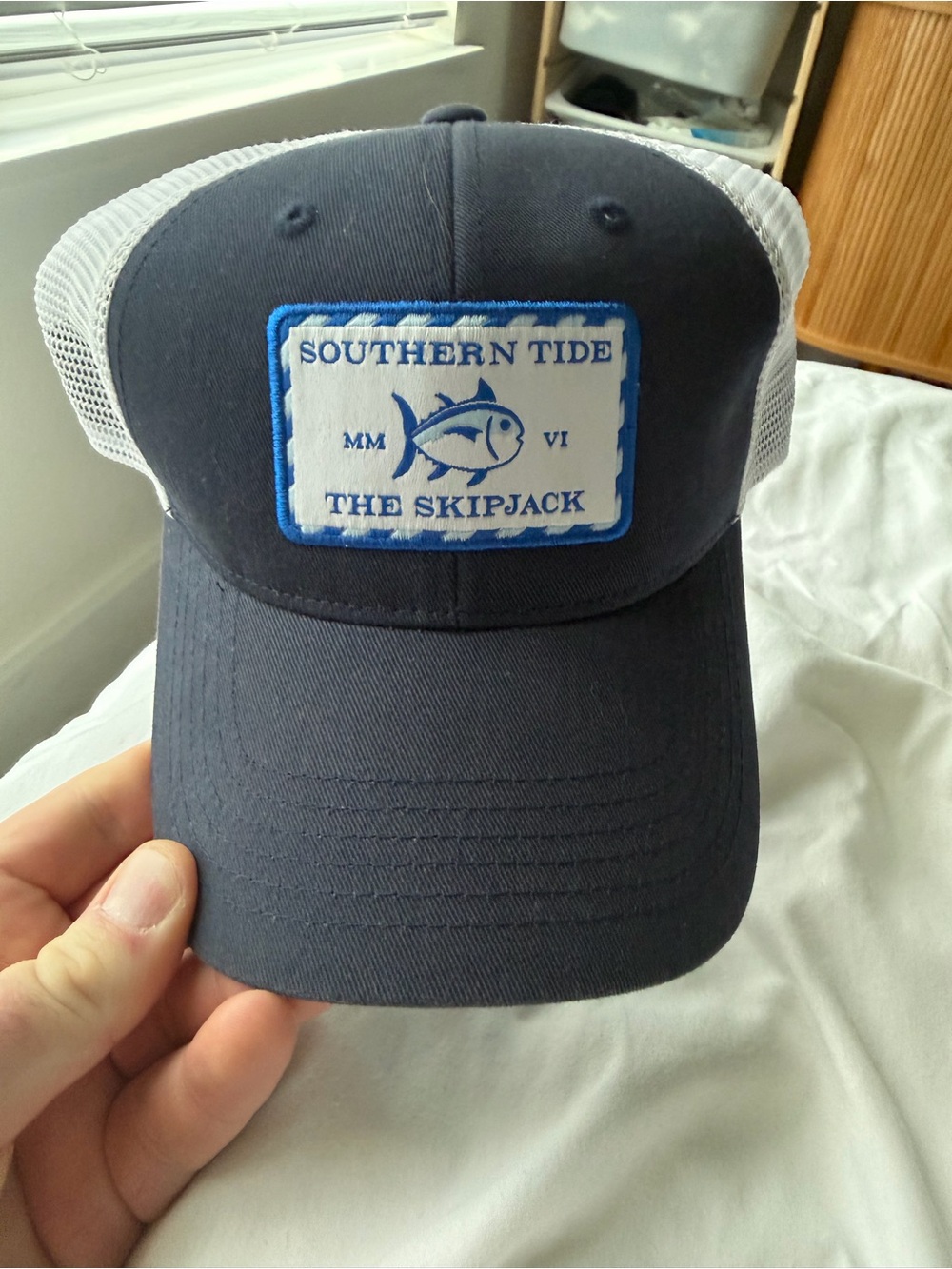 Southern Tide Navy and White Skipjack Patch Trucker Hat